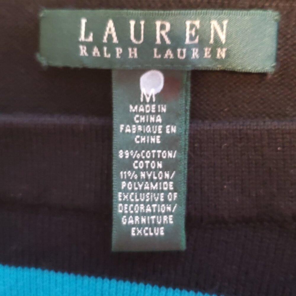 Lauren Ralph Lauren striped boatneck blue and teal Sweater Size M Preppy Coastal - Picture 7 of 9